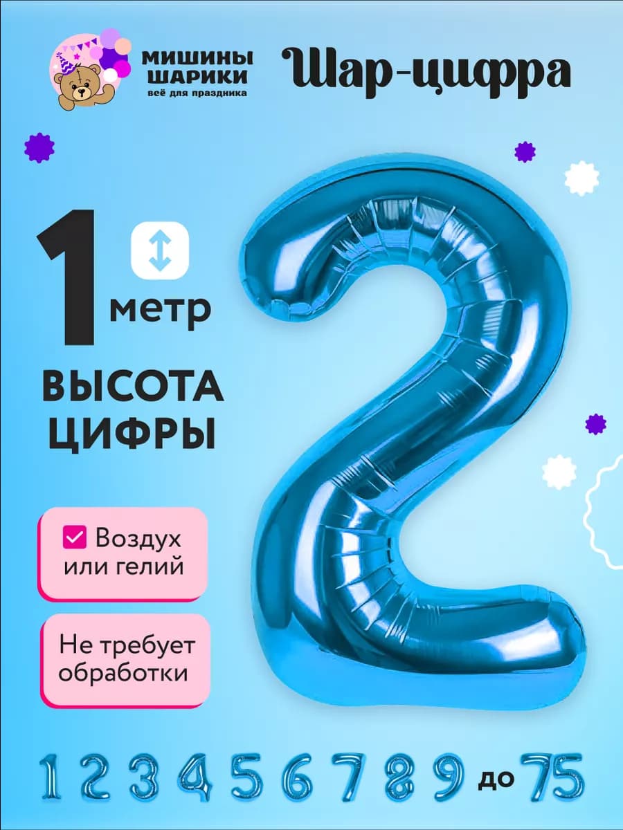 Фольгированная цифра на день рождения мальчику 2 года