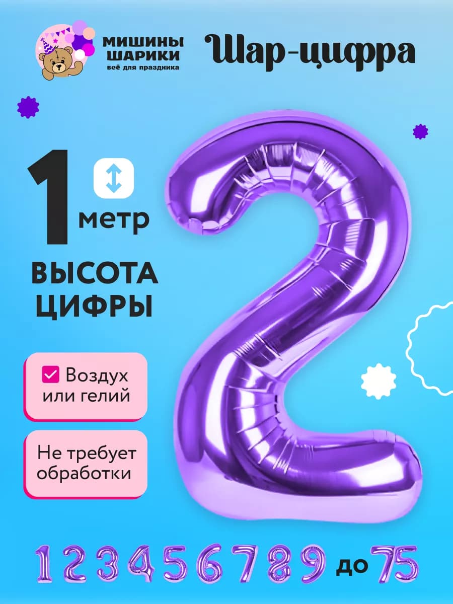 Фольгированная цифра на день рождения 2 года