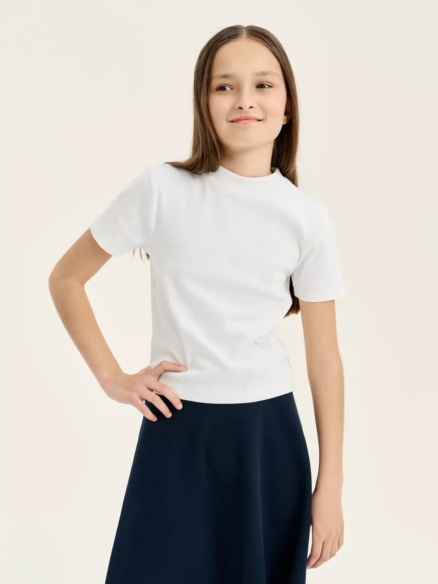 Футболка прямая приталенная укороченная в рубчик