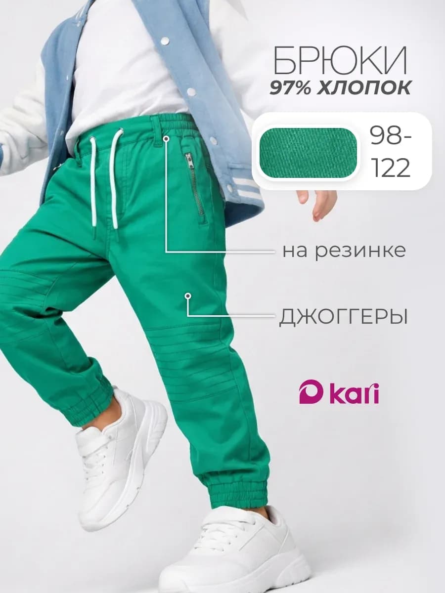 Брюки для мальчика зеленые на резинке