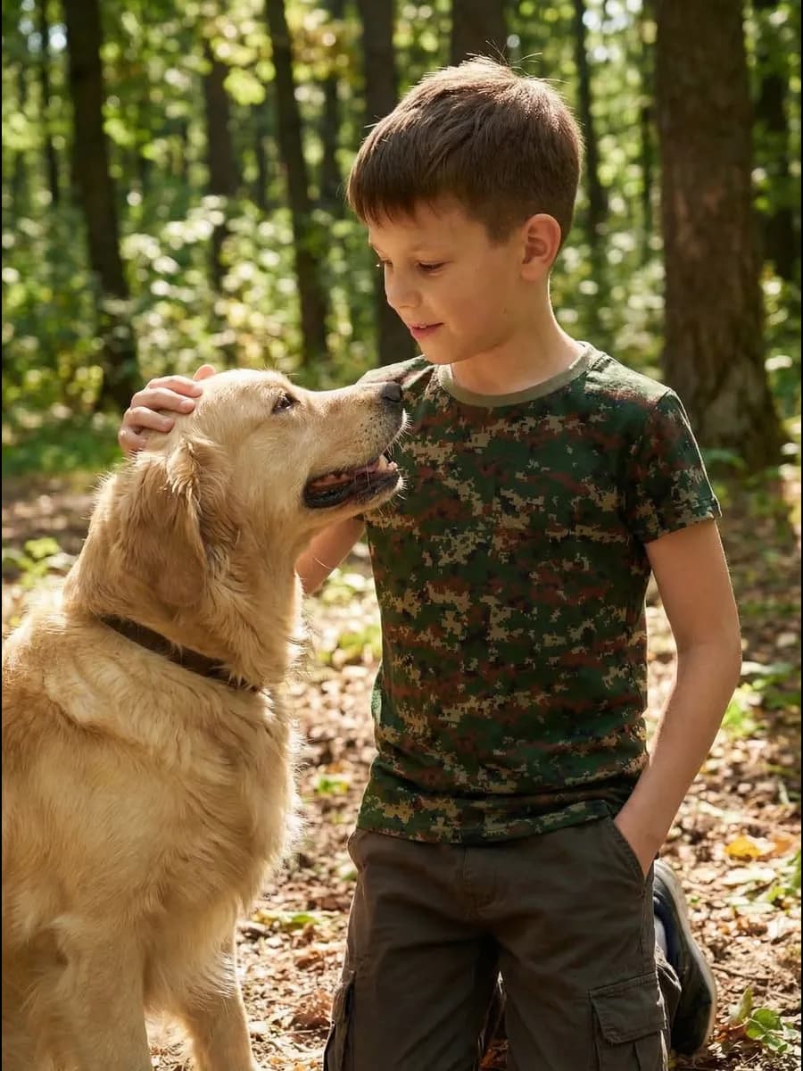 Футболка детская камуфляжная с принтом милитари - фото 1
