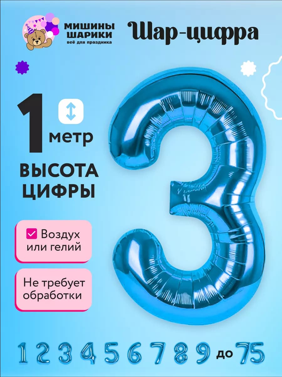 Фольгированная цифра на день рождения 3 года