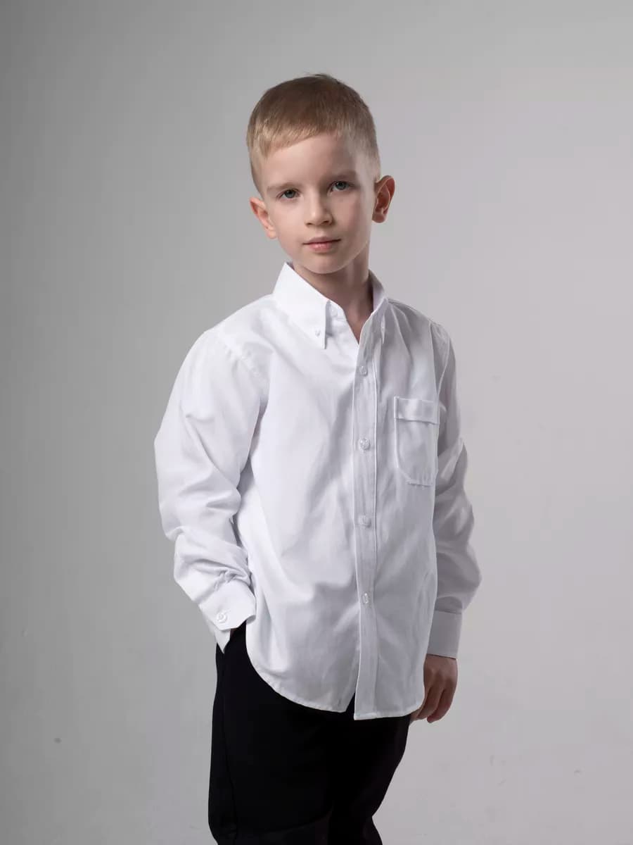 Школьная рубашка для мальчика белая длинный рукав хлопок