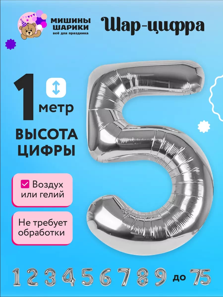 Фольгированная цифра на день рождения 5 лет
