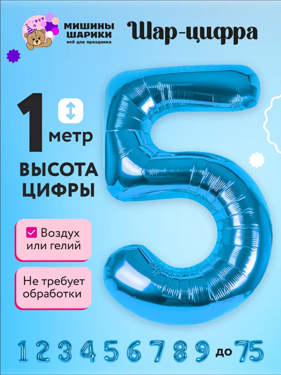 Фольгированная цифра на день рождения 5 лет мальчику