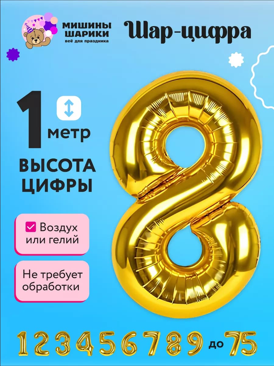 Фольгированная цифра на день рождения 8 лет