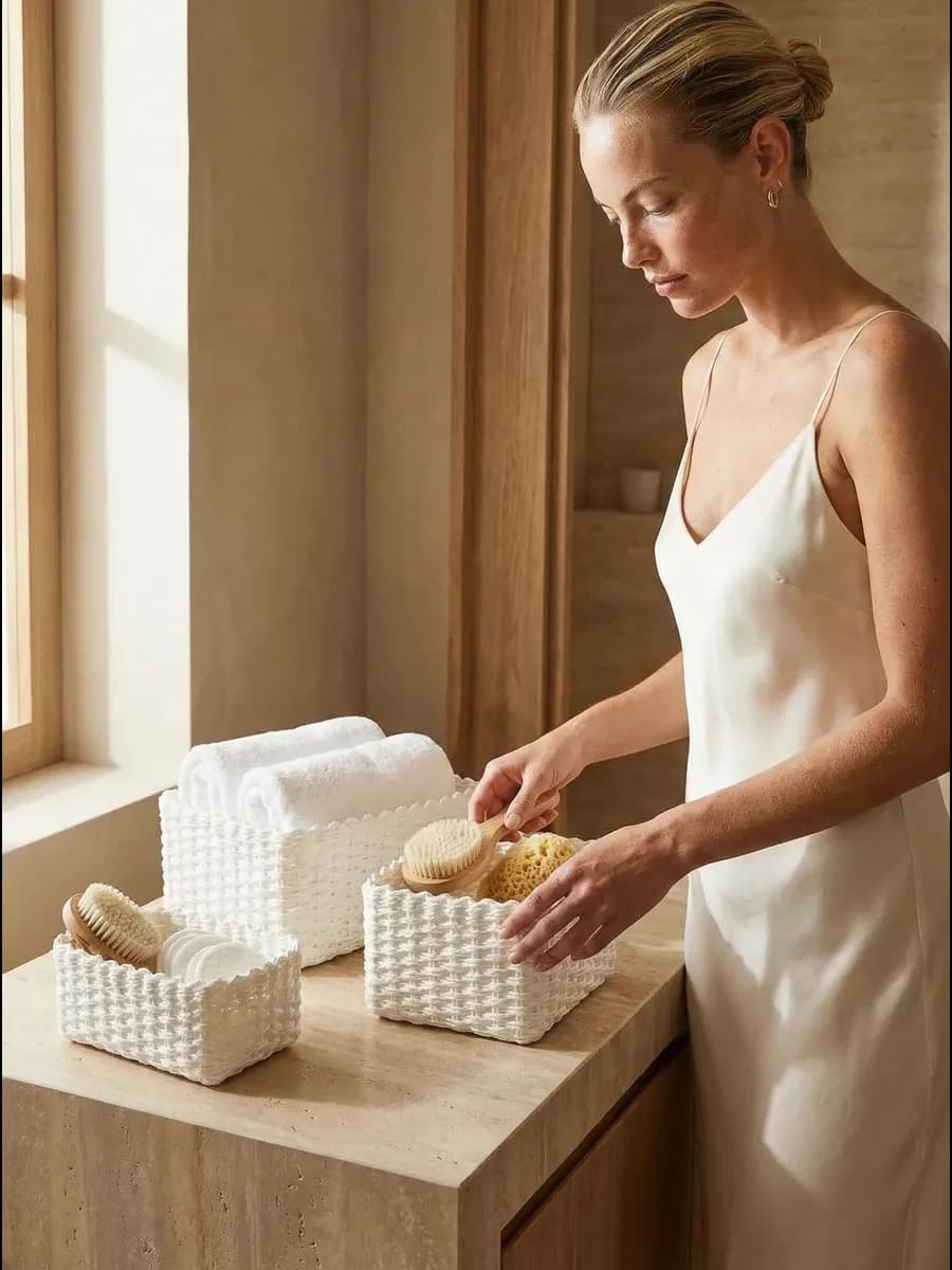 Набор декоративных плетеных корзин для хранения 3 шт