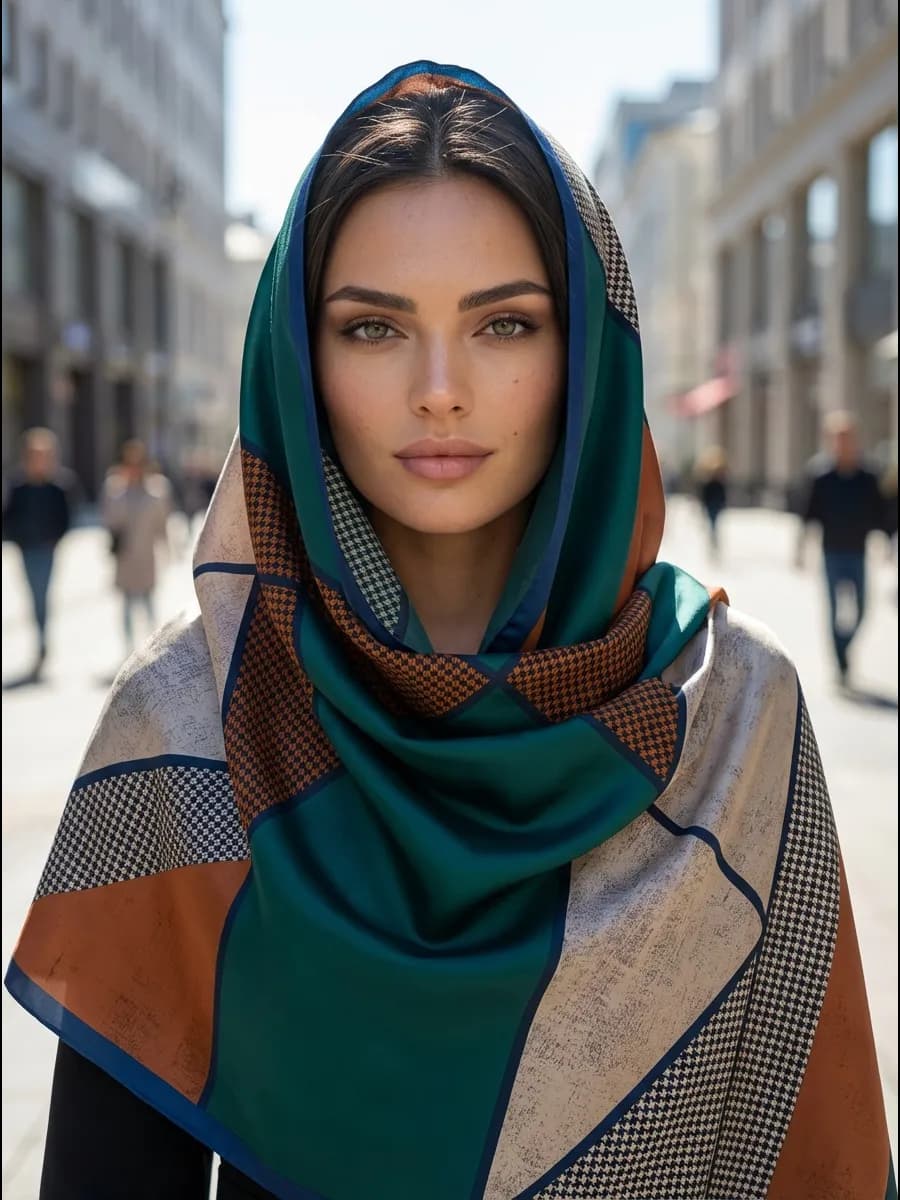 Шарф весенний легкий палантин шелковый платок на голову шею