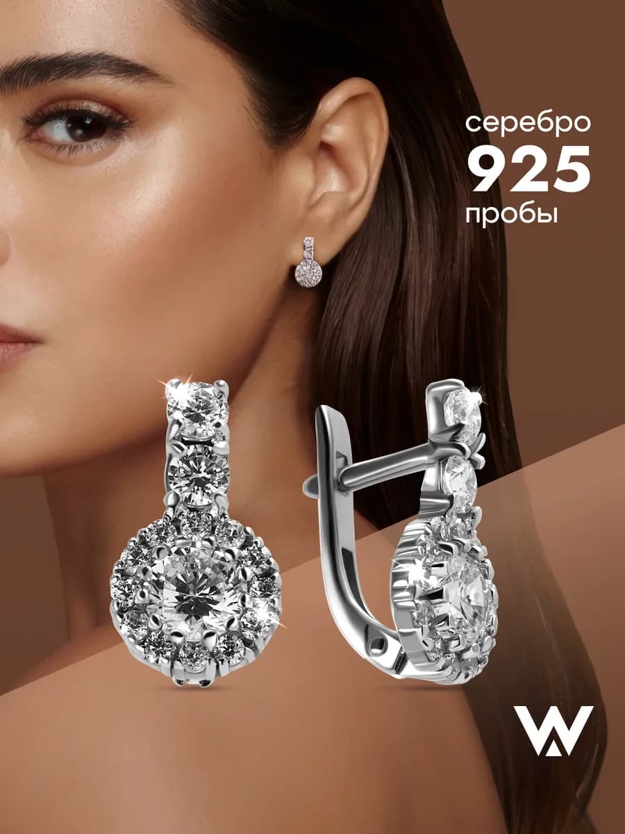 Серьги серебро 925 дорожка с камнями