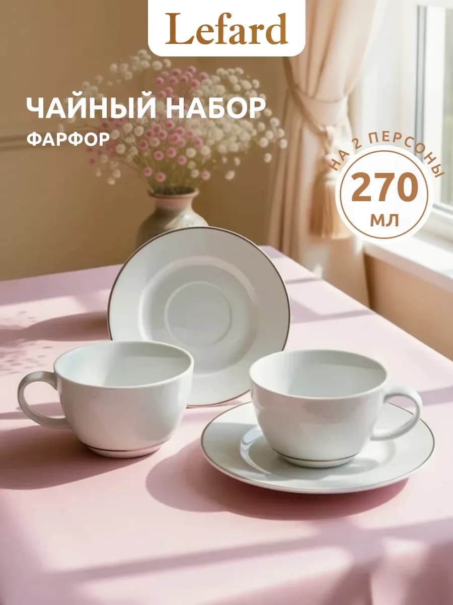 Чайный сервиз фарфоровый на 2 персоны 270 мл