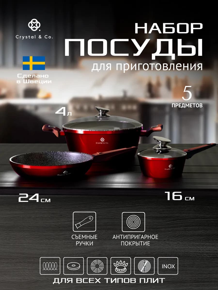 Наборы посуды для приготовления кастрюли и сковородки
