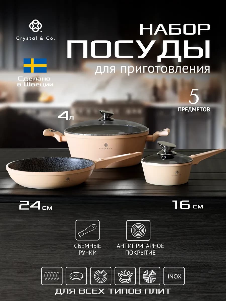 Наборы посуды для приготовления кастрюли и сковородки