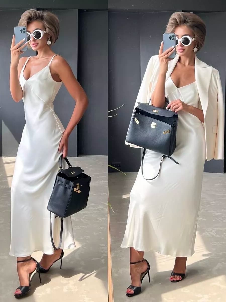 Платье комбинация праздничное вечернее атласное