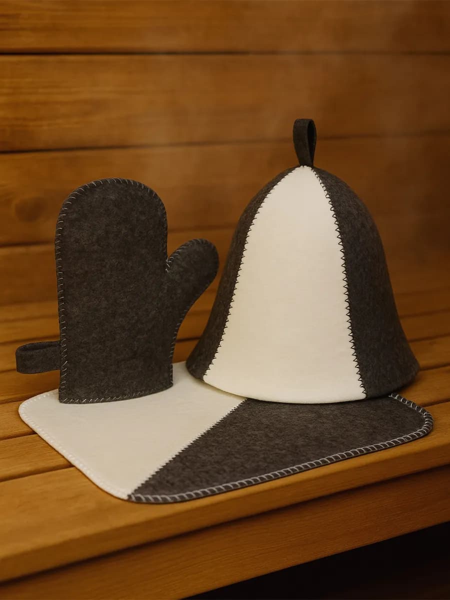 Набор для бани Серо-белый