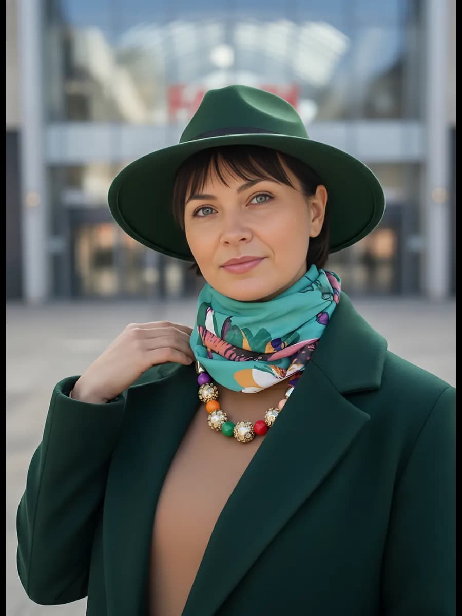 колье шарф с бусами женский шифоновый