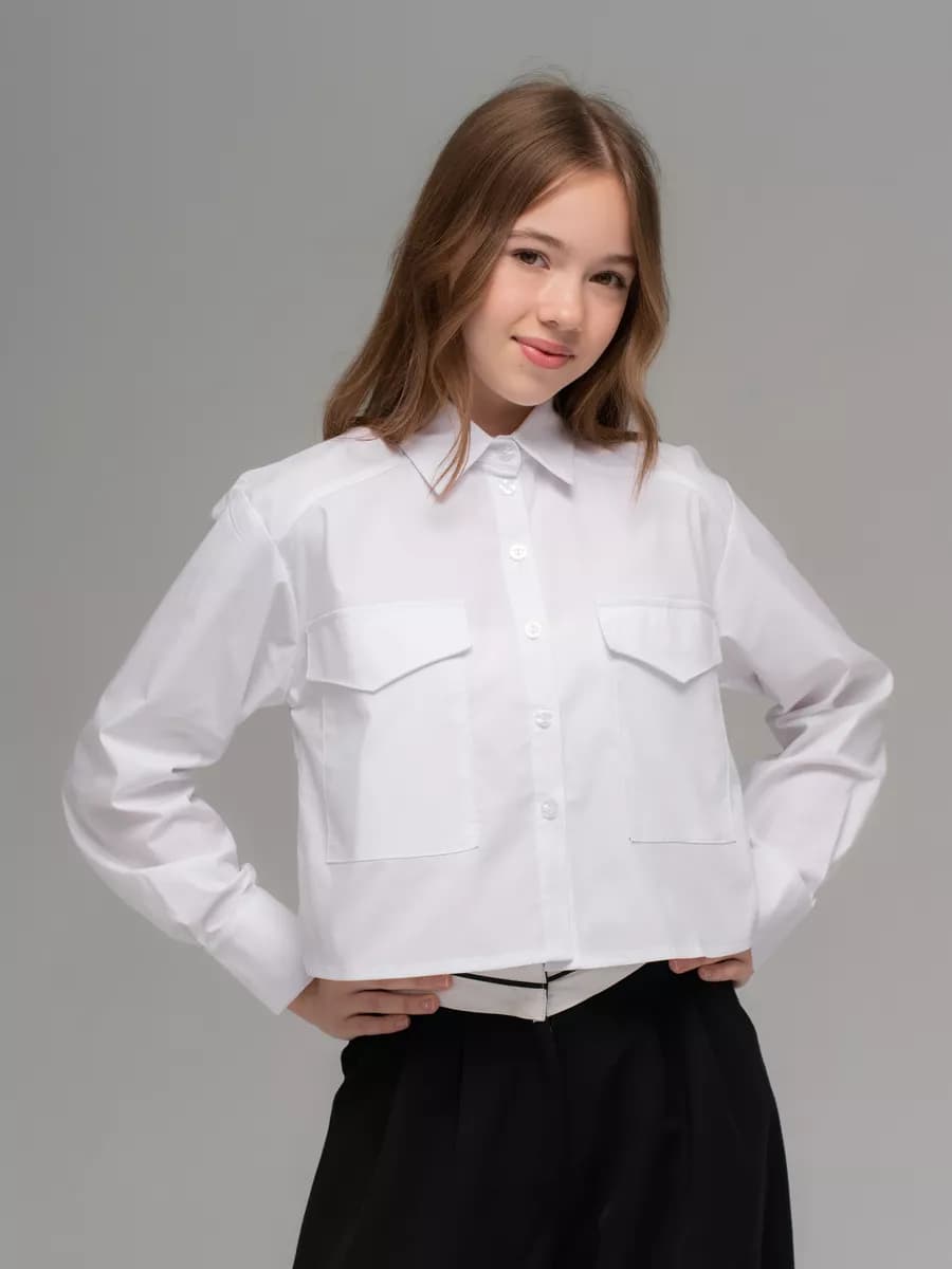 Блузка Укороченная рубашка оверсайз белая