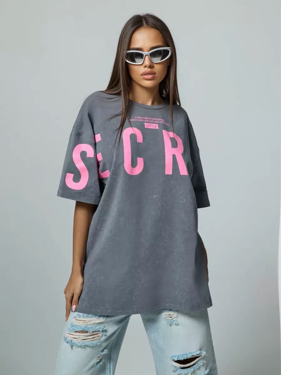 Футболка оверсайз летняя со стильным с принтом домашняя