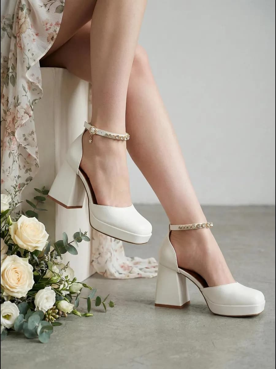 Туфли на каблуке белые с ремешком свадебные