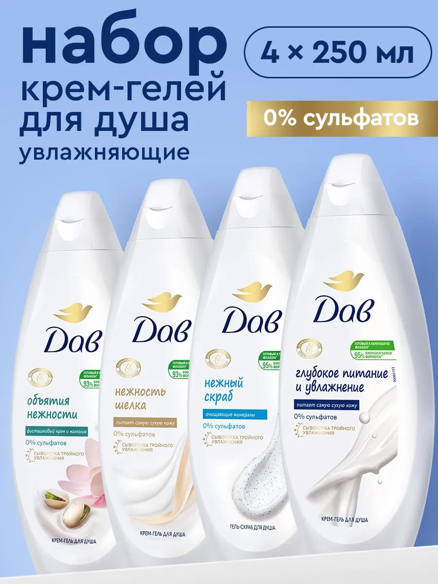 Гель для душа женский увлажняющий набор 250 мл 4 шт