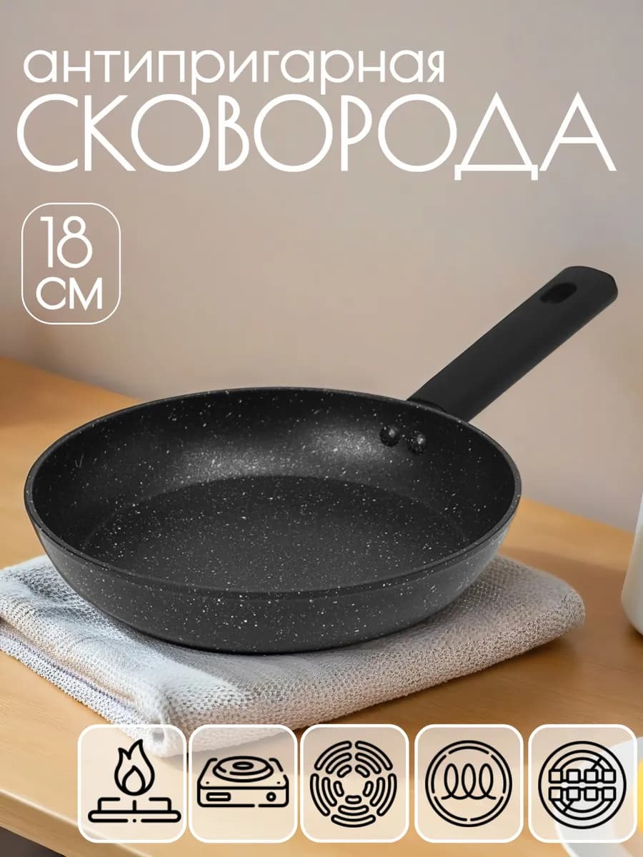 Сковорода антипригарная 18 см, кованый алюминий, индукция