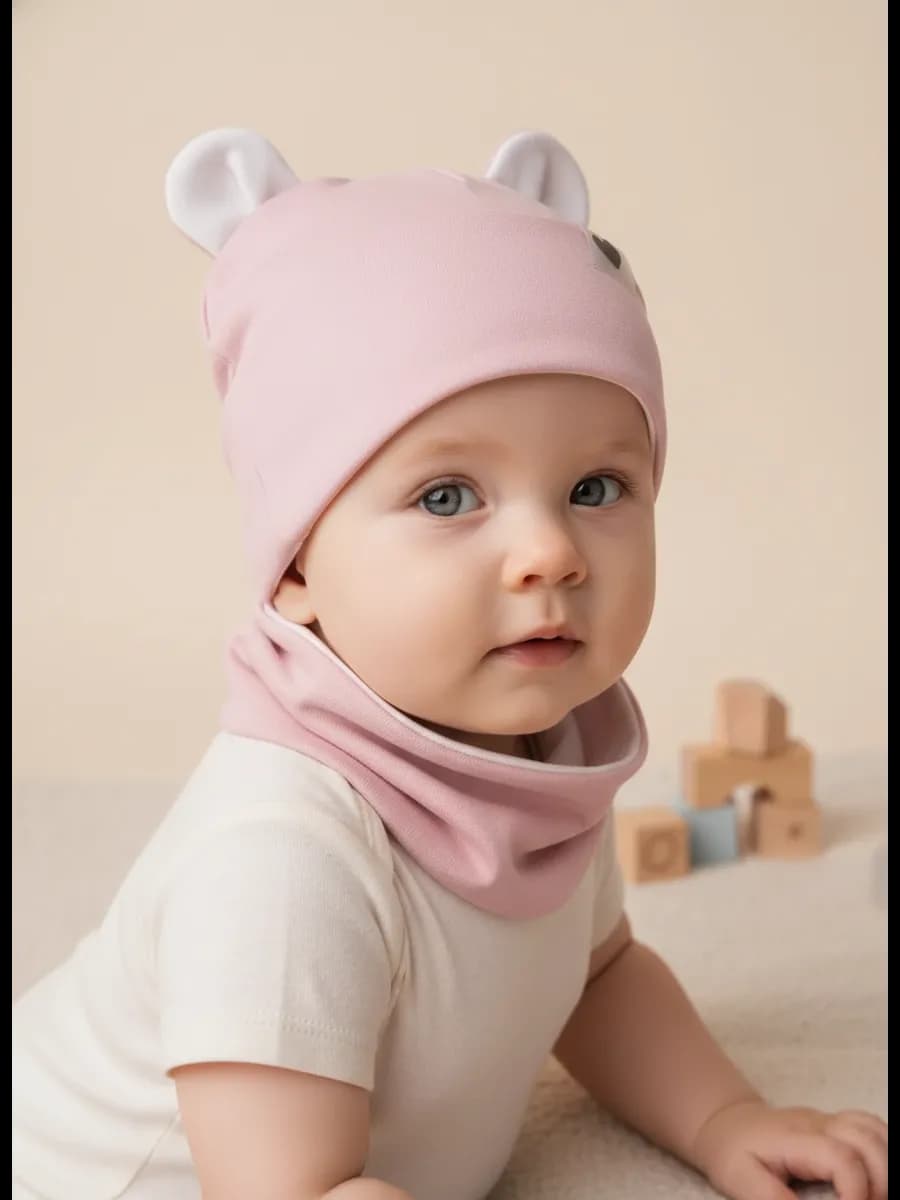 Шапка для девочек демисезонная с ушками и снудом