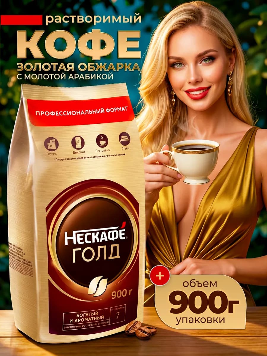 Кофе растворимый Нескафе Gold 900 гр