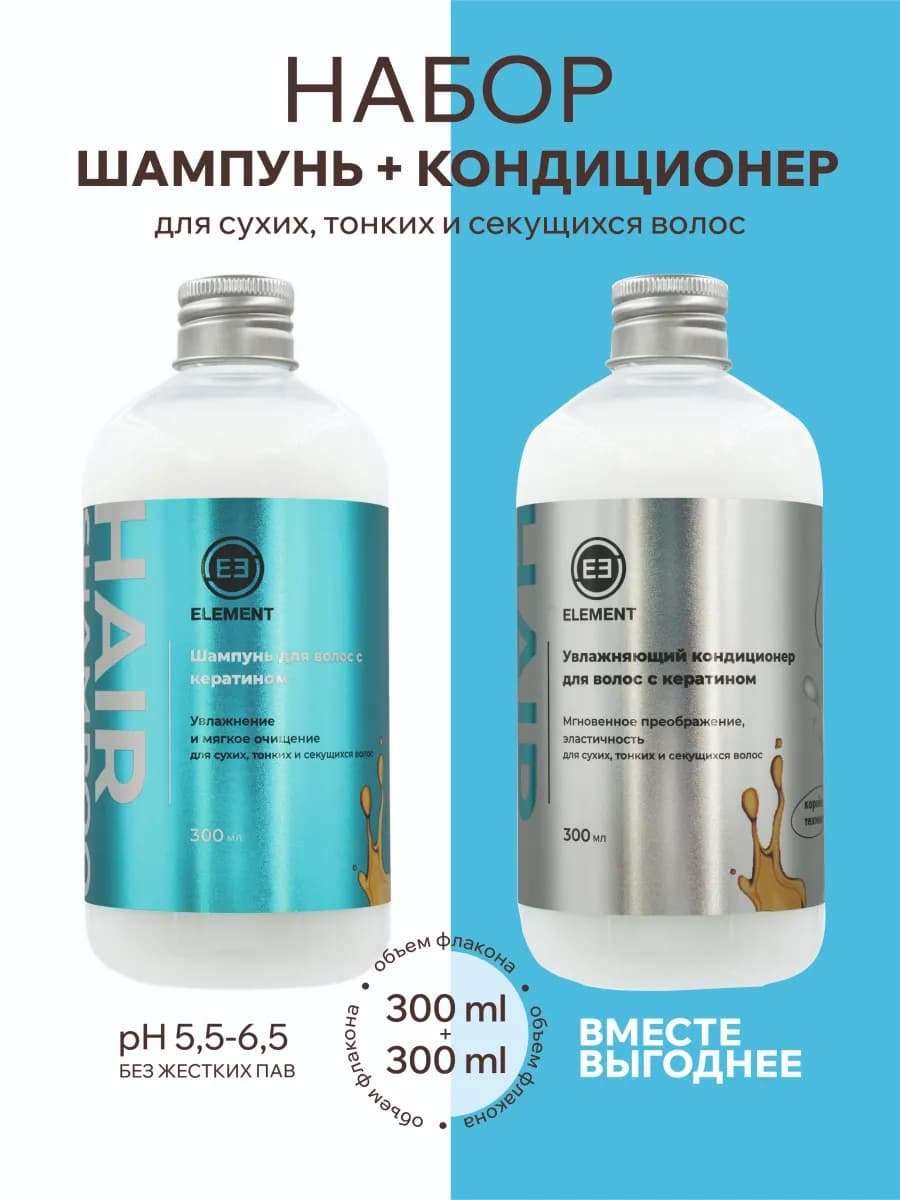Шампунь для волос и кондиционер с кератином, набор