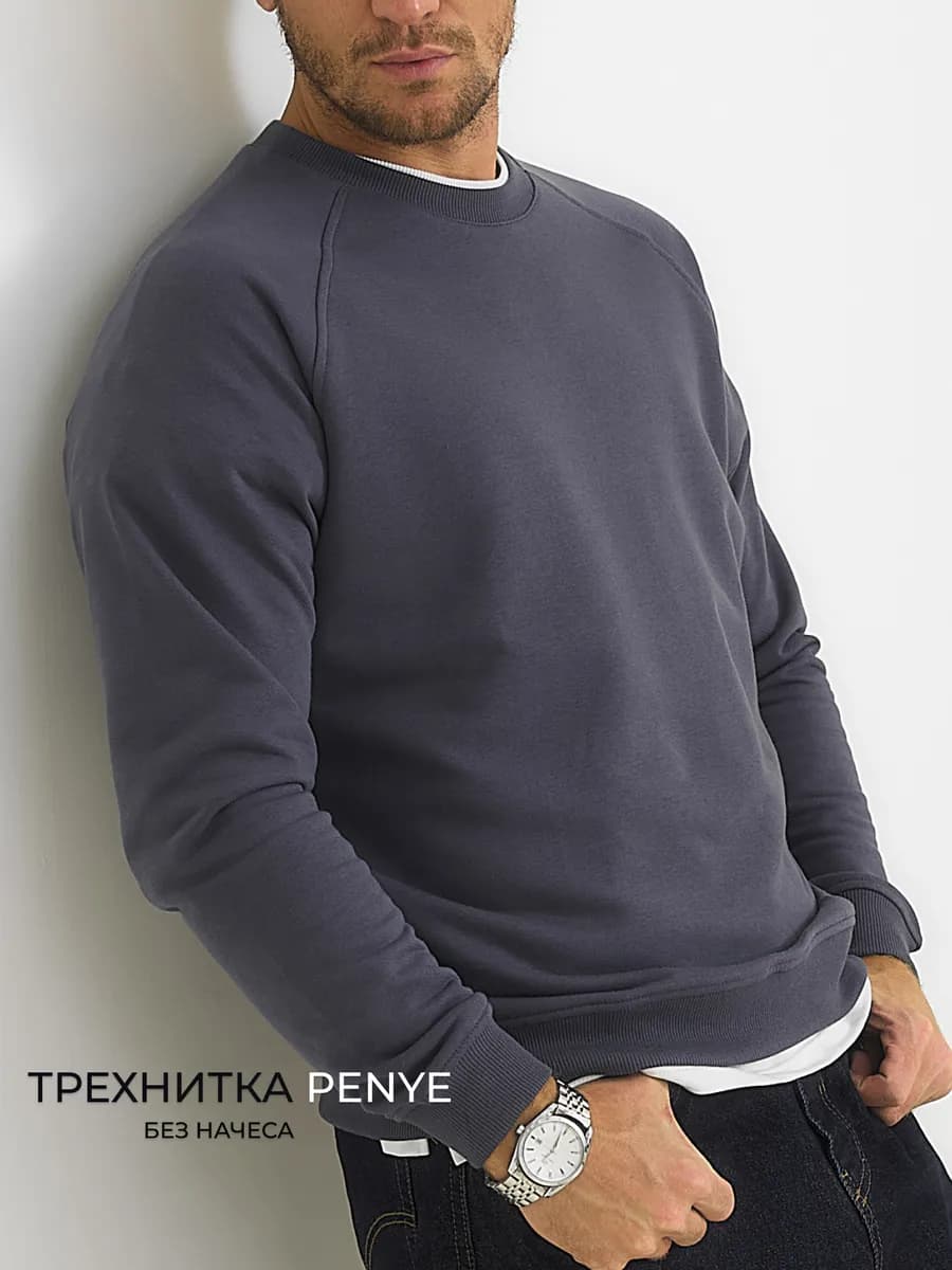 Свитшот без начеса из футера трехнитки без капюшона