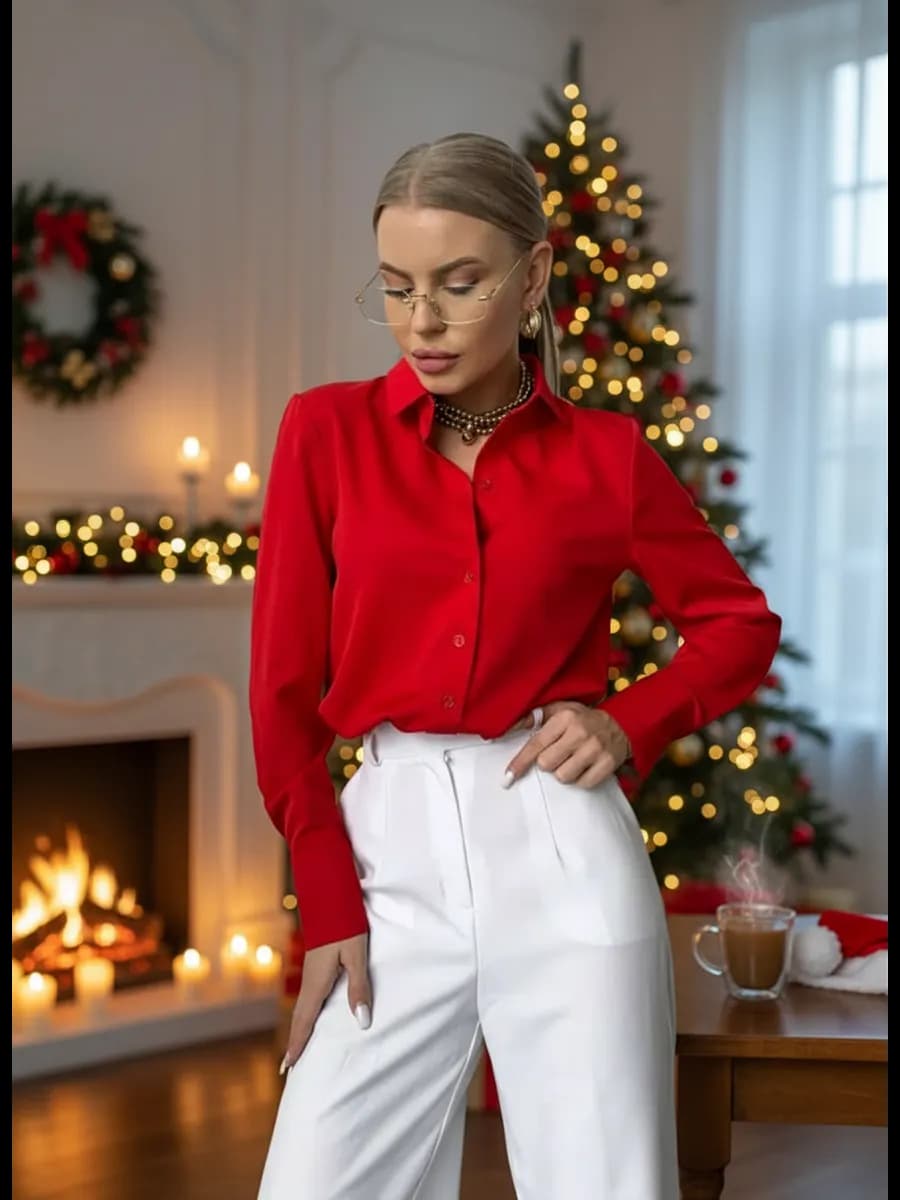 Рубашка атласная красная новый год - фото 1