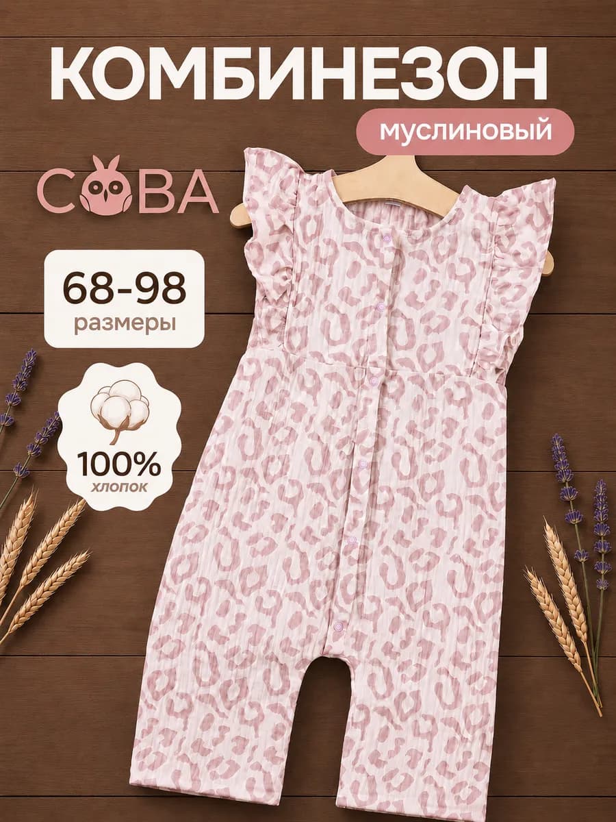 Муслиновый костюм для девочки песочник комбинезон
