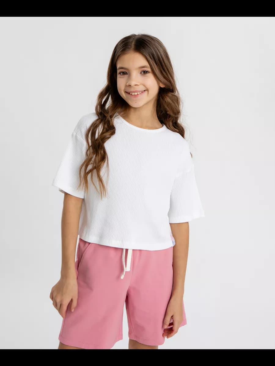 Футболка кроп-топ в рубчик оверсайз