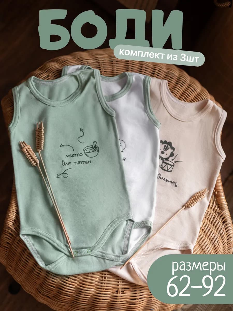 Комплект боди для новорожденных 3шт - фото 1