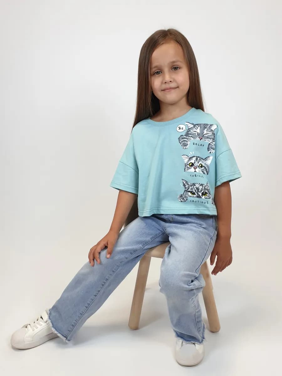 Футболка детская укороченная оверсайз с принтом