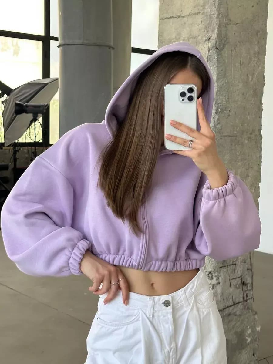 Толстовка укороченная оверсайз с начесом на молнии