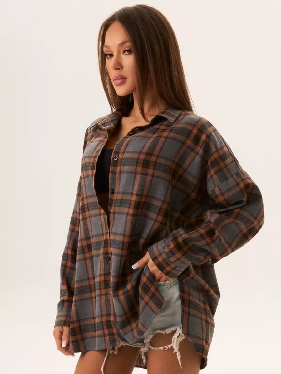 Рубашка в клетку хлопковая оверсайз