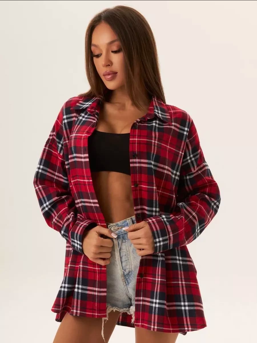 Рубашка в клетку хлопковая оверсайз