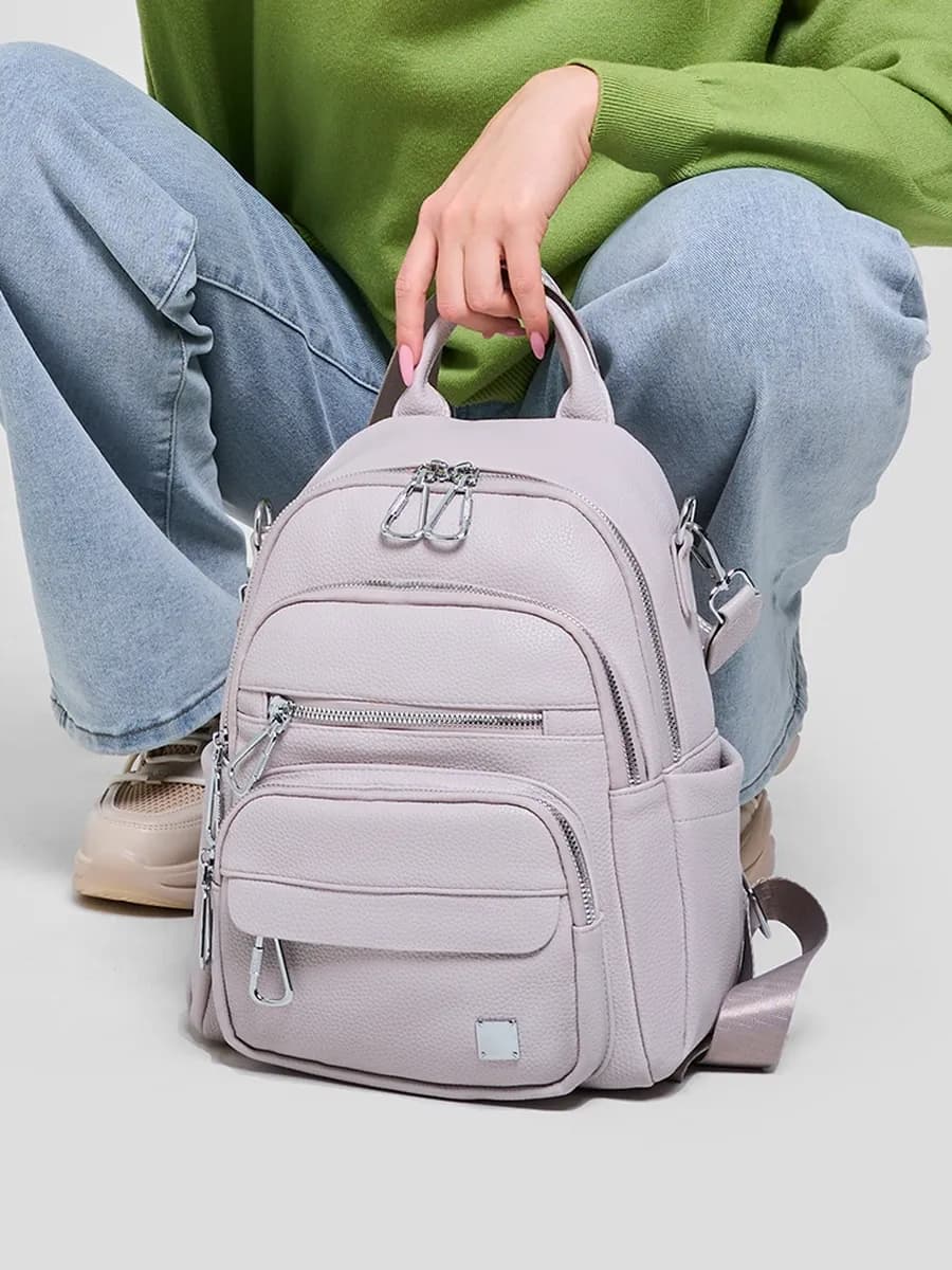 Рюкзак женский маленький городской из экокожи серый