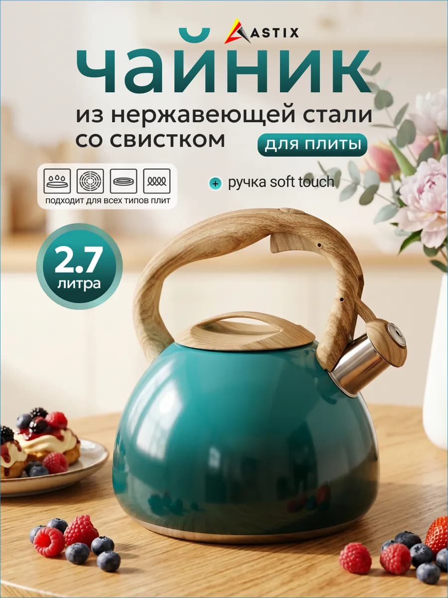 Чайник со свистком 2.7 л нержавеющая сталь для плиты