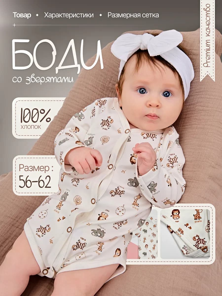 Боди для новорожденных с длинным рукавом на кнопках