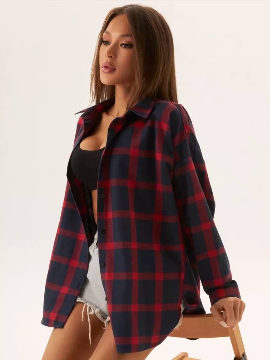 Рубашка в клетку хлопковая оверсайз