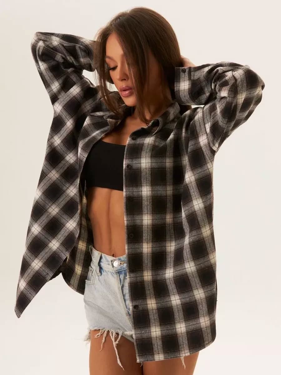 Рубашка в клетку хлопковая оверсайз - фото 1
