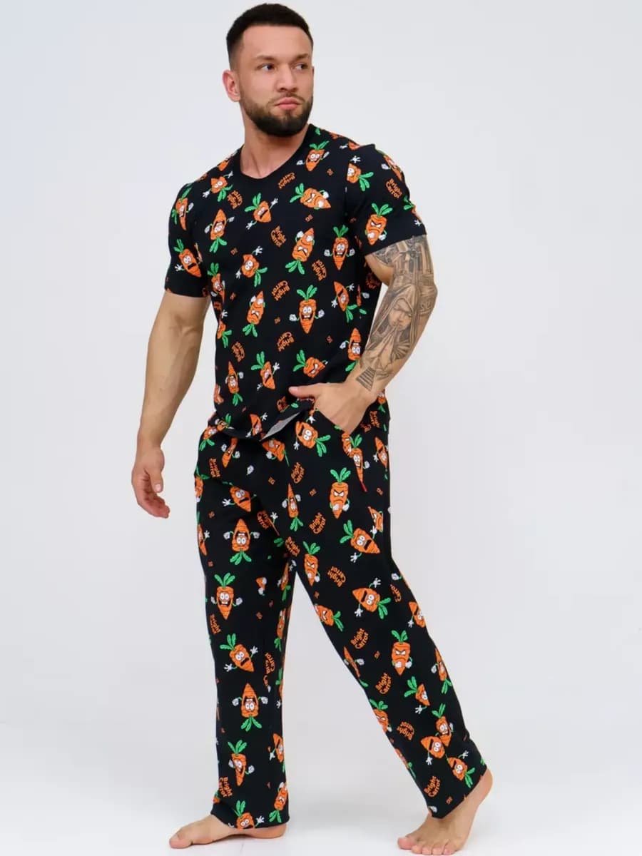 Пижама со штанами и футболкой домашний костюм - фото 1