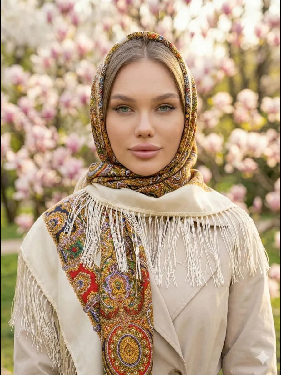 Платок в русском стиле на голову и шею