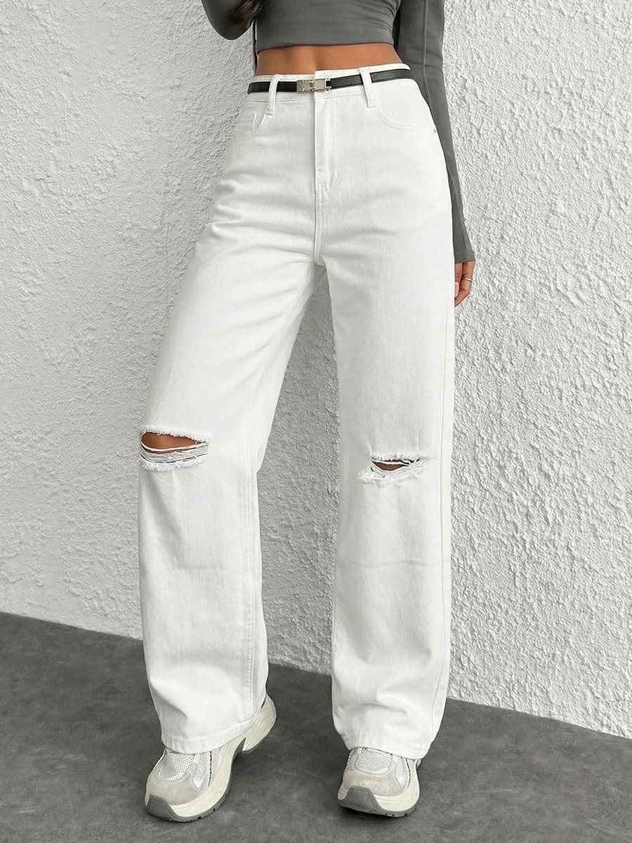 Джинсы прямые белые рваные палаццо трубы