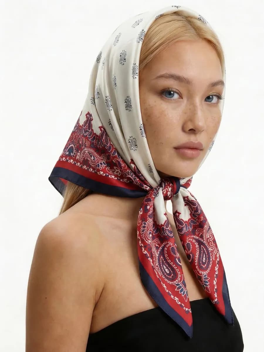Платок шелковый на голову и шею летний