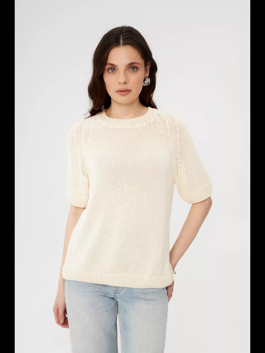 Джемпер с коротким рукавом 100% хлопок с U-образным вырезом