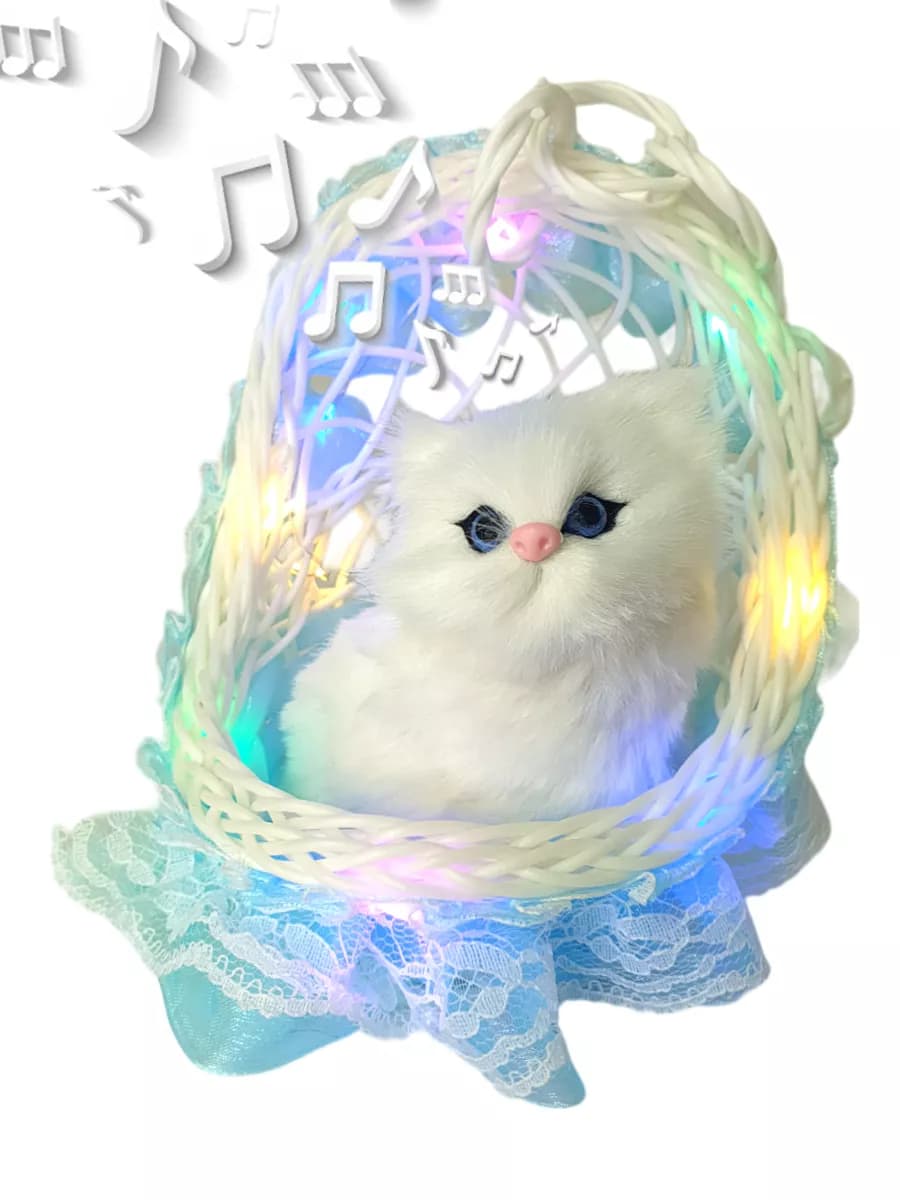 Мягкая музыкальная игрушка котик в корзине