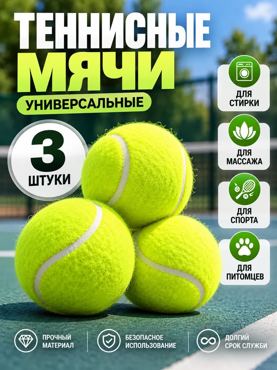 Мяч теннисный большой для массажа и стирки, набор 3 шт