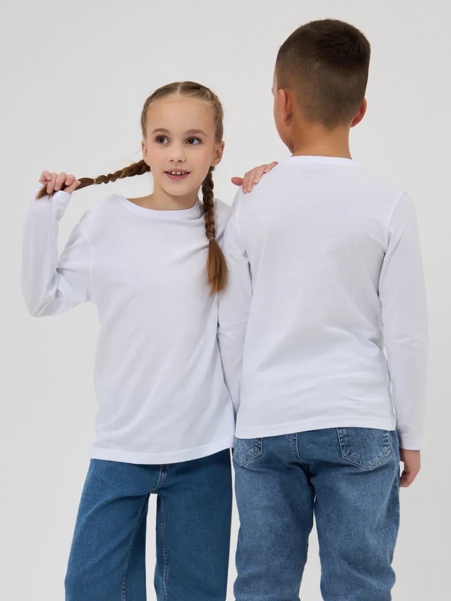 Лонгслив однотонный детский белый