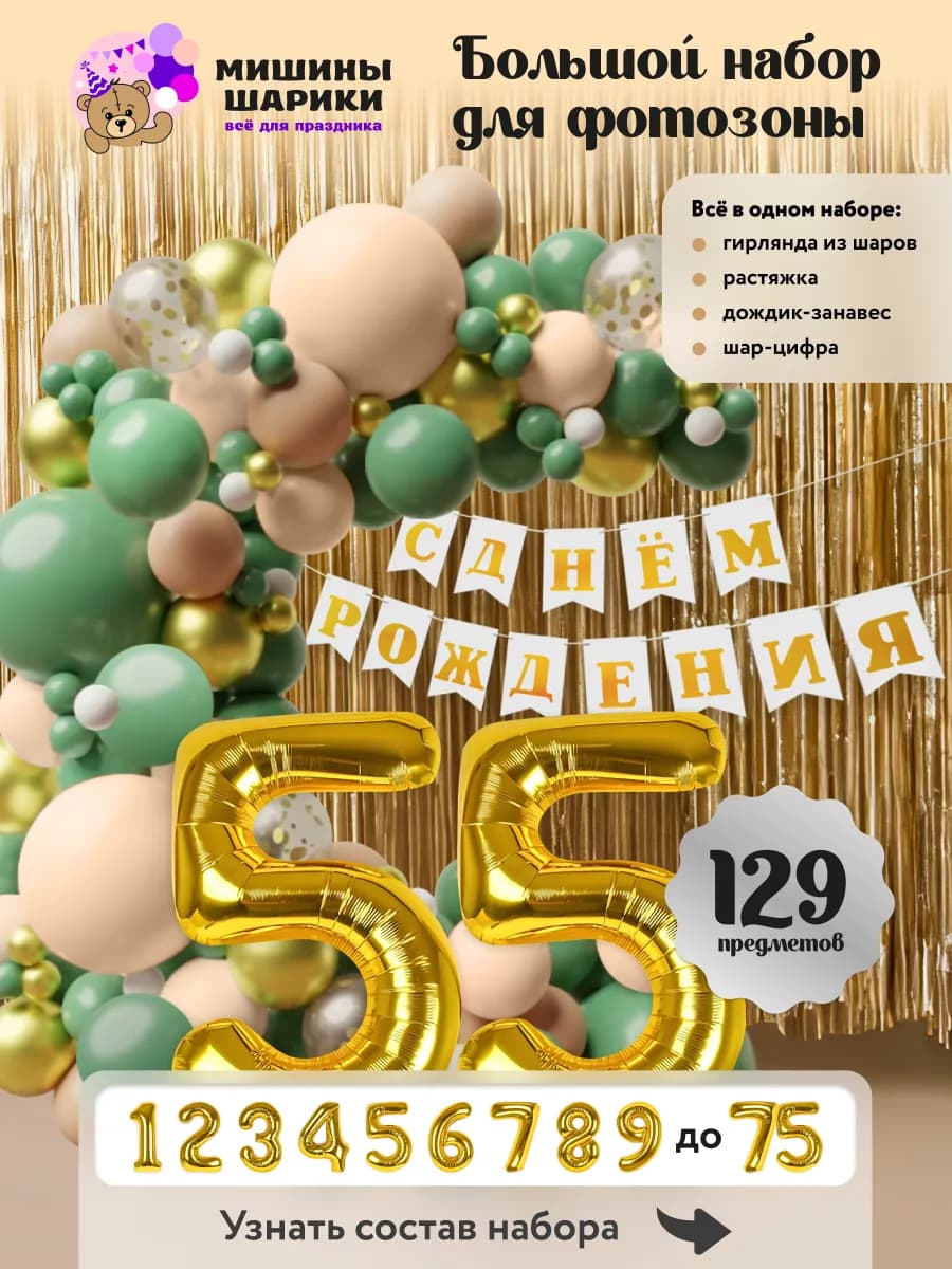 Шарики воздушные набор на 55 лет фотозона